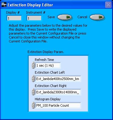 Figure 2: FM 100 Extinction Display Editor Window You do not need to modify the Display # or Instrument #.