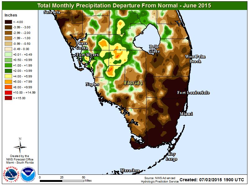 Figure 2: South Florida June rainfall departure from normal.