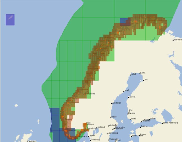 Figure 3. ENC coverage for the Norwegian coastal waters (ENCs in User Band 2-6). 3.2. ENC production In 2012 ENCs equal to 7.