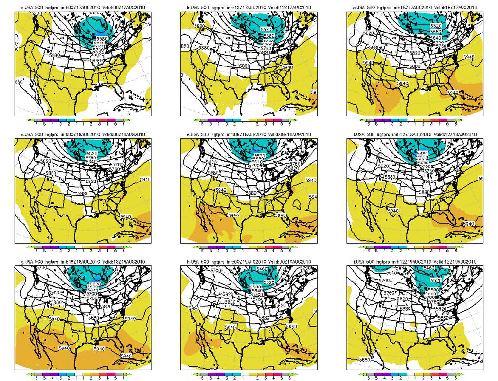 Figure 4. As in Figure 2 except for 50 0 hpa heights and height anomalies. The QPF data suggests that the SREF did reasonably well with the QPF and high QPF threat over the Mid-Atlantic region.