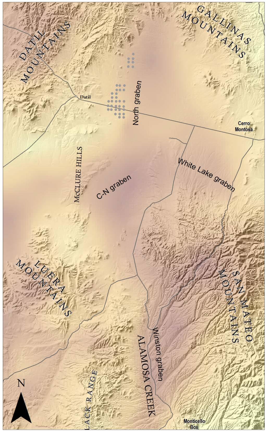 Geologic Boundaries Dark colors = basins Light colors = highs Eastern SA Plains has three grabens: North graben C-N graben White Lake graben