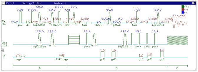 8 Heteronuclear CRISIS2- (HC)Crisis2 gc2h2bc gc2h2bc General description and usage Description: Two Dimensional heteronuclear 2- bond J- correlation spectroscopy with bip and/or adiabatic 180 o