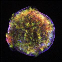 The Tycho supernova remnant from 1572 A.D. Distance is 2.3 kpc.