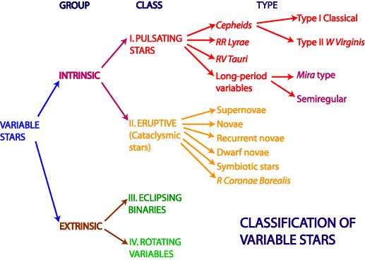 - 5 - Variable Stars, continued from page 4 Astronomers further classify intrinsic variables as either pulsating or eruptive (cataclysmic) variables.