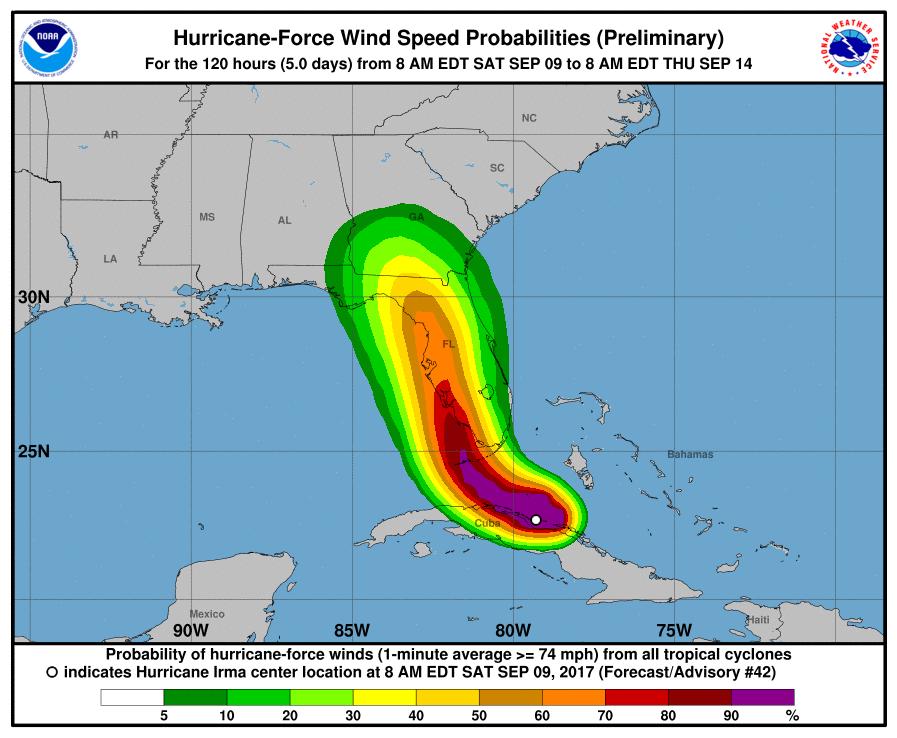 Wind Speed Probabilities Hurricane force wind probability is confined to south GA