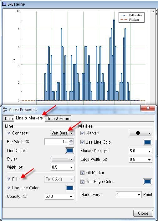 Select [Vert Bars] for line type and check [Fill] the lines.