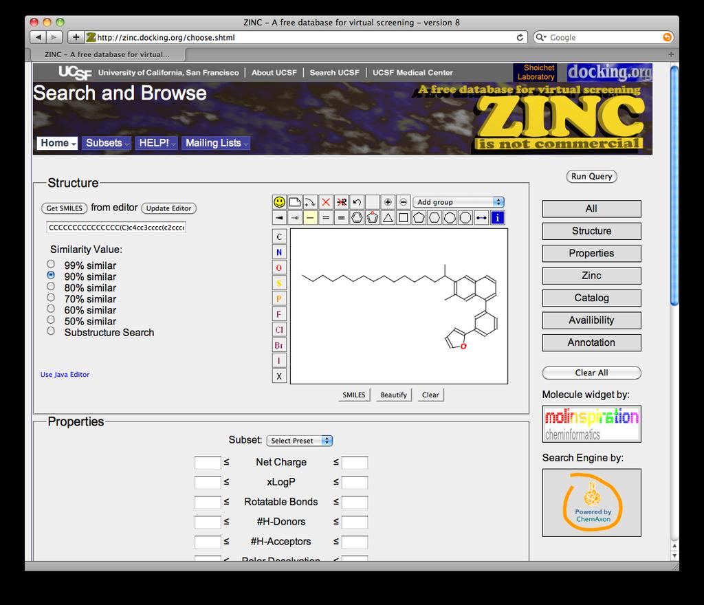 ZINC "... a free database of commercially-available compounds for virtual screening.