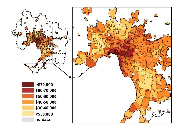 Some data: Melbourne median income 2011: residents aged 25-65 (Source: Grattan Inst.