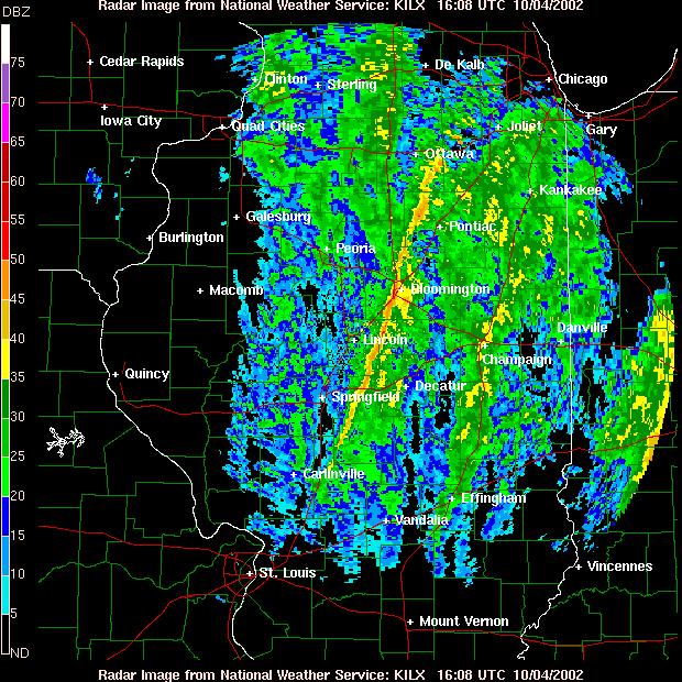 Leading edge of a cold front on radar often