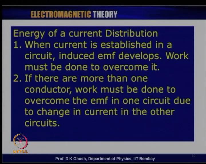 But, once the first charge comes, there is another electric field than of course, I as I bring in the charges, I would require it would be necessary for me to do work against the electric field that