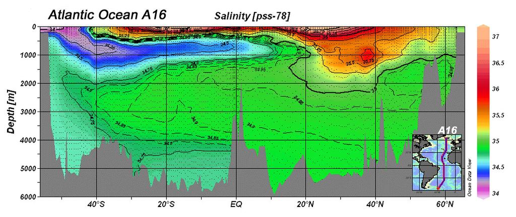 Salinity distribution in the Oceans