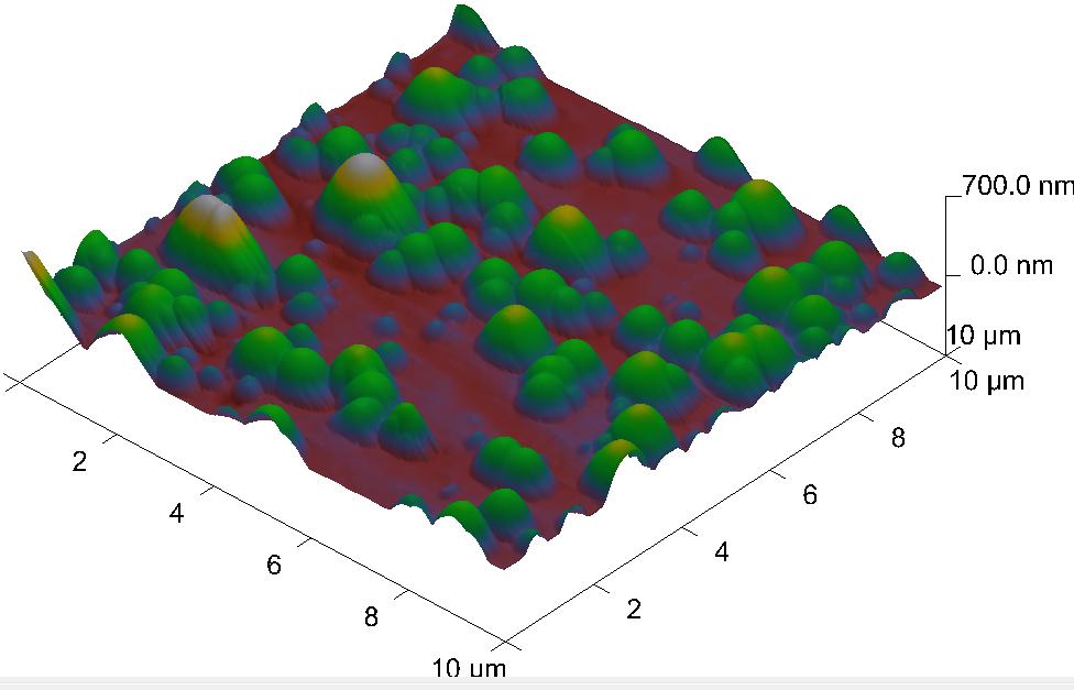 Figure 1 shows the topographic atomic force microscopic (FM) image in combination with scanning Kelvin probe (SKP) image of platinized TiN (Pt-TiN) surface.
