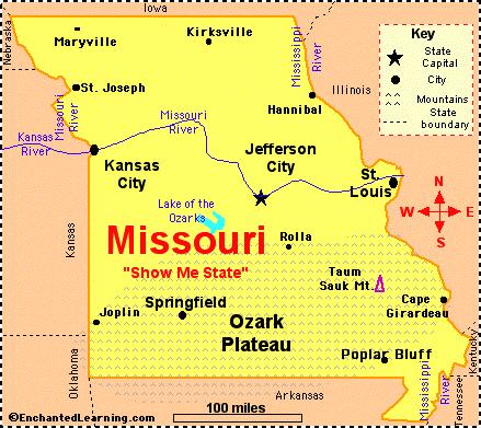 PART I 1) A physical map key shows: A. Climate B. Cities and borders C. Elevation and water depth D. Geographic features Use the map of Missouri to answer questions 7-9. 2) Lines of latitude: A.