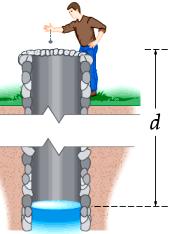 3. Sum the two times to equal the total time: t t 1 + t 2 2d g + d v s 23. Picture the Problem: The figure represents you dropping a rock down a well and listening for the splash.