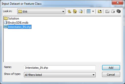 EX6 folder and choose the data source named Interstates_IN.shp.