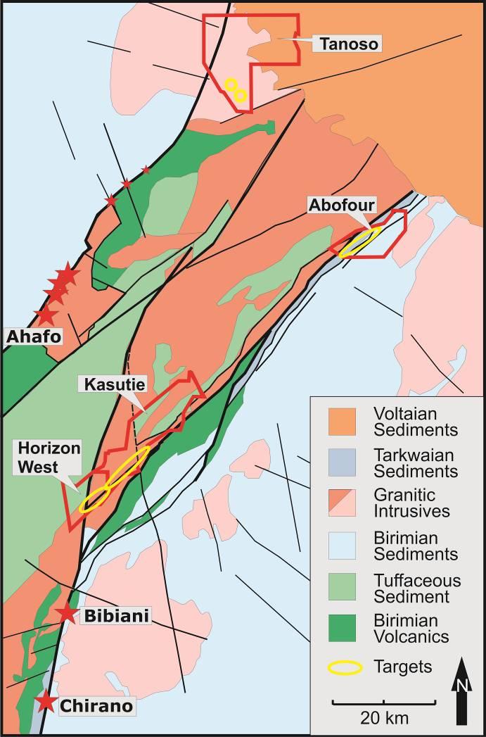In 2005, the Tanoso concession was explored by Newmont with reconnaissance stream sediment sampling and follow-up soil sampling. Soil samples outline local gold anomalies worthy of follow-up.