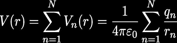 Potential from N charges The potential from a collection of N charges is just the algebraic sum of the potential due to each charge separately.