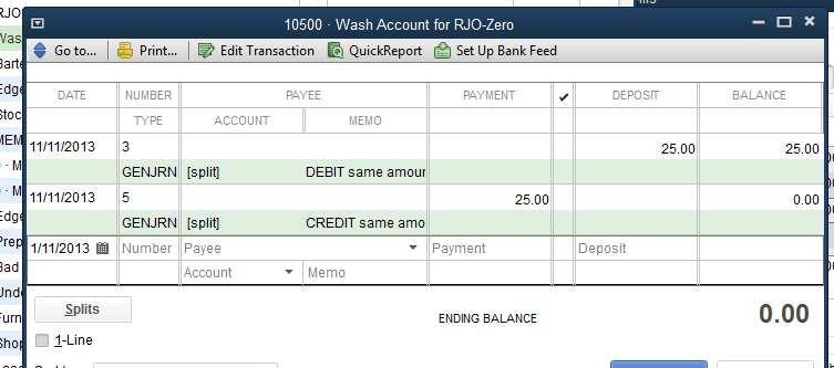 11. Our 10500- Wash Account for RJO-Zero account is now zero: