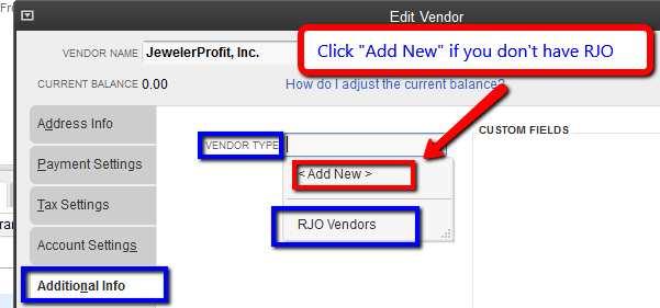 When you enter or edit an RJO vendor also click on "Additional Info" tab on the left.