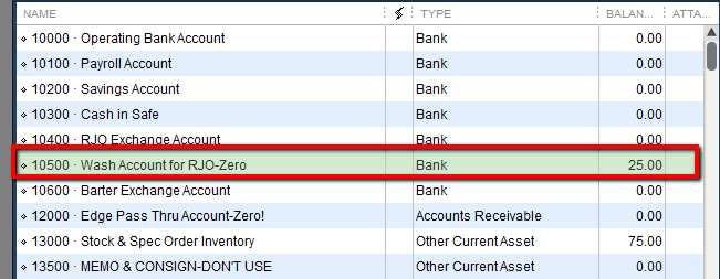 6. If we take a look at the 10500: Wash Account for RJO-Zero account is has a $25.