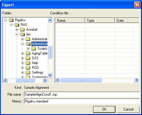 1.1 Setting conditions Export Saves the specified Part conditions in a file. Clicking the Export button opens the Export dialog box.