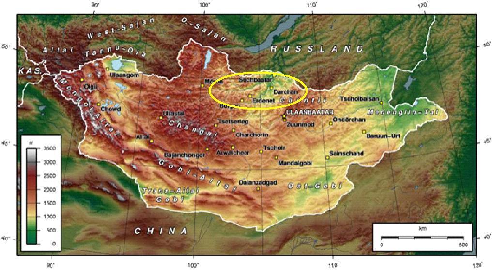 Figure 1: Map Showing the Orkhon-Selenge basin in Mongolia 1.3.