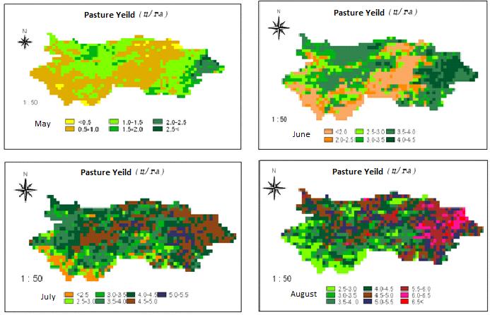 Figure 3: Pasture Yield Retrieved from NOAA AVHRR Data Regression analysis of NDVI and pasture yield has shown the correlation as shown in the Figure 4 below: Figure 4: Regression Curves Showing