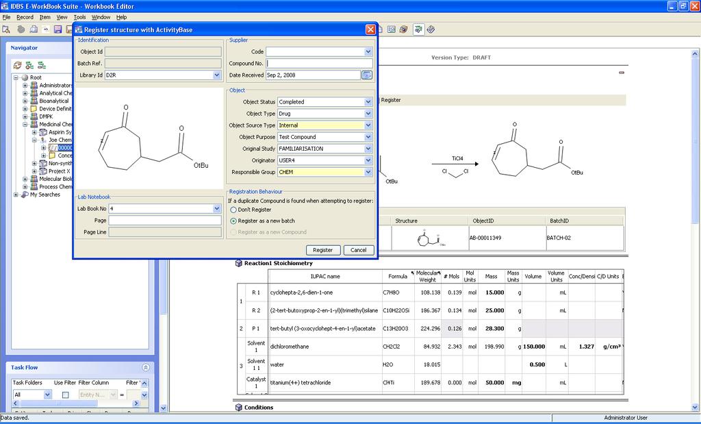 Providing chemistry extensions and specific tools that support and simplify the day-to-day research of chemists, the E-WorkBook Suite s chemical intelligence allows researchers to