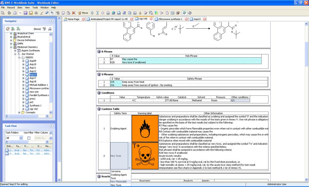 Enforce health and safety procedures as part of your experiment write-up and access common terms such as safety data, salts, solvents and reaction conditions The E-WorkBook Suite s intuitive and