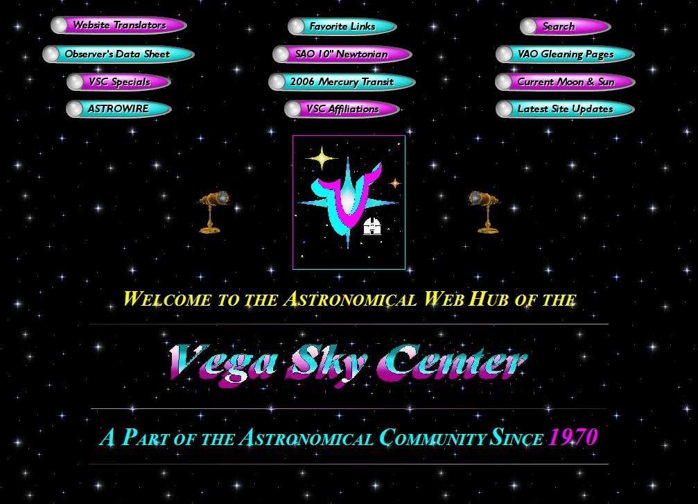The home page of the Vega Sky Center s Astronomical Web Hub.