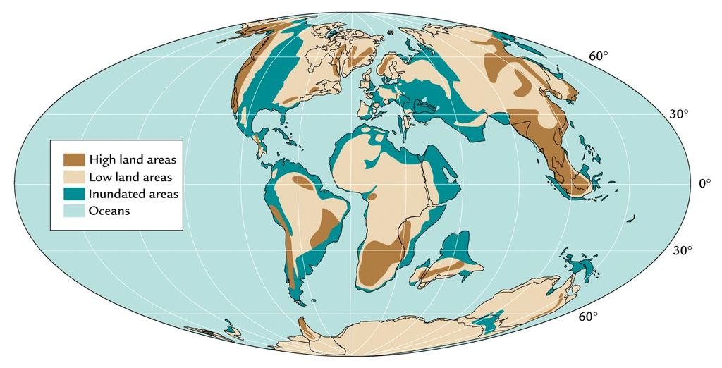Warm Cretaceous Earth s geography easier to establish for last 100Myr Pangea had broken apart from 175 Myr - 100Myr Warmer more CO