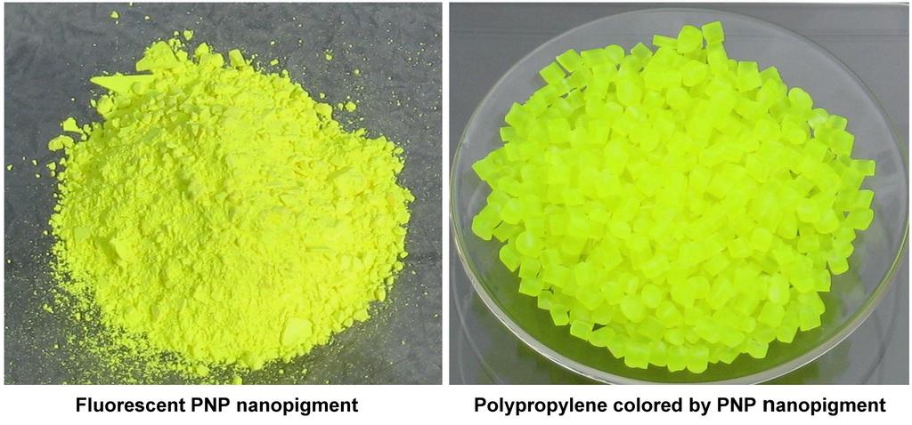Polymeric Nanopigments (PNPs) Dye is fixed in a polymeric (cross-linked) matrix 100% organic nanopigments non-leaching (increased lifetime, protection for the environment) nano-scale particle size