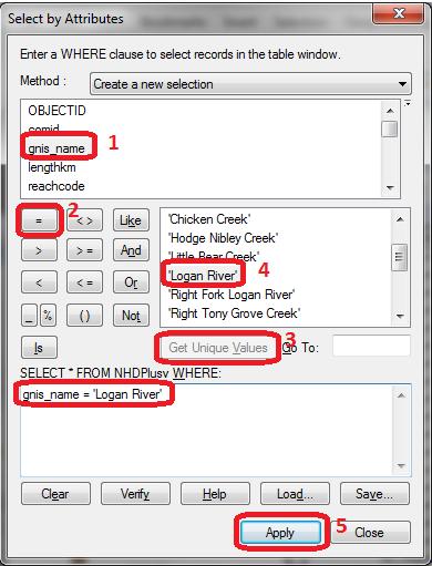 Select By Attributes Configure the Query to select where gnis_name = 'Logan