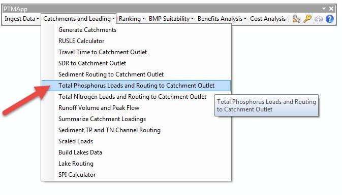 4.6 TOTAL PHOSPHORUS LOADS AND ROUTING TO CATCHMENT OUTLET Description The Total Phosphorous Loads and Routing to Catchment Outlet tool calculates a predicted Total Phosphorus (TP) load leaving the
