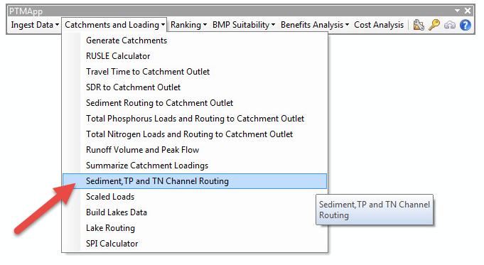 4.10 SEDIMENT, TOTAL PHOSPHORUS AND TOTAL NITROGEN CHANNEL ROUTING: Description The Sediment, TP and TN Channel Routing tool calculates the amount of sediment, TP and TN load that is routed