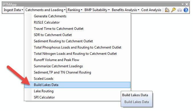 4.12 BUILD LAKES DATA Description - The Build Lakes Data tool uses an input lakes polygon layer to build the attribute catalog necessary to run lakes routing. Steps 1. Inputs: a.