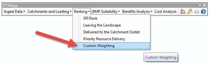 5.5 CUSTOM WEIGHTING Description The Custom Weighting tool modifies the catchment percentile rankings based on a user specified weight