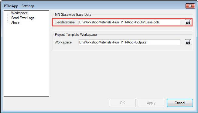 2 SET UP DATA PATHS 2.1 BASE DATA SETUP Description - The toolbar is distributed with a state-wide (Minnesota) geodatabase called Base.gdb.