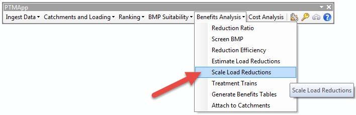 7.5 SCALE LOAD REDUCTIONS Description Scale Load Reductions is an optional tool that will scale the load reductions to the catchment outlets provided by potential BMPs.