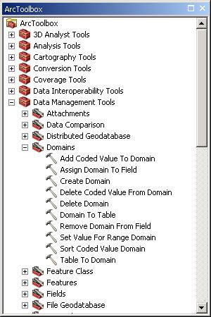 Attribute Domains Create and manage domains inside of ArcCatalog and/or with the tools in the Domains tools in