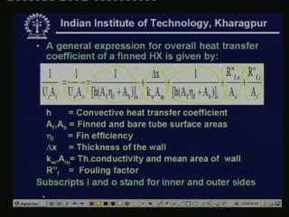 (Refer Slide Time: 00:05:12 min) Now a general expression for overall heat transfer coefficient of the finned heat X is given by this expression.