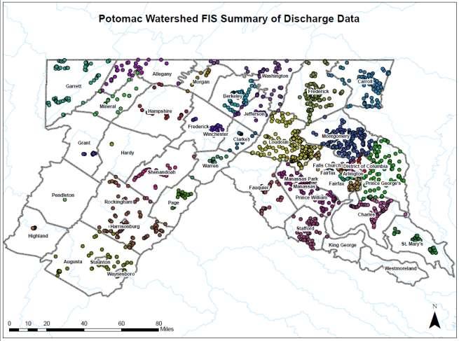 Potomac Watershed FIS Discharge Points (1,854 Points)