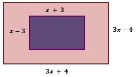 7. In the accompanying diagram, the width of the inner rectangle is represented by and the length by. The width of the outer rectangle is represented by and the length by.