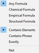 Formula/Name Refine your search by selecting filters based upon the elements in a material. Chemical Formula filters based on the molecular formula.