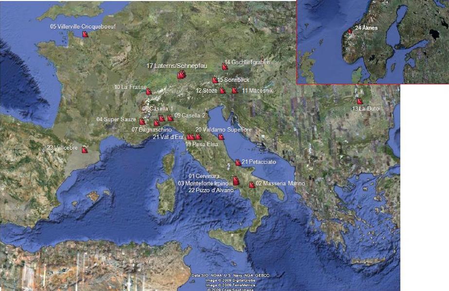 Ber. Geol. B. A., 82, ISSN 1017 8880 Landslide Monitoring Technologies & Early Warning Systems Fig. 4: Overview on the location of SafeLand test sites within Europe.