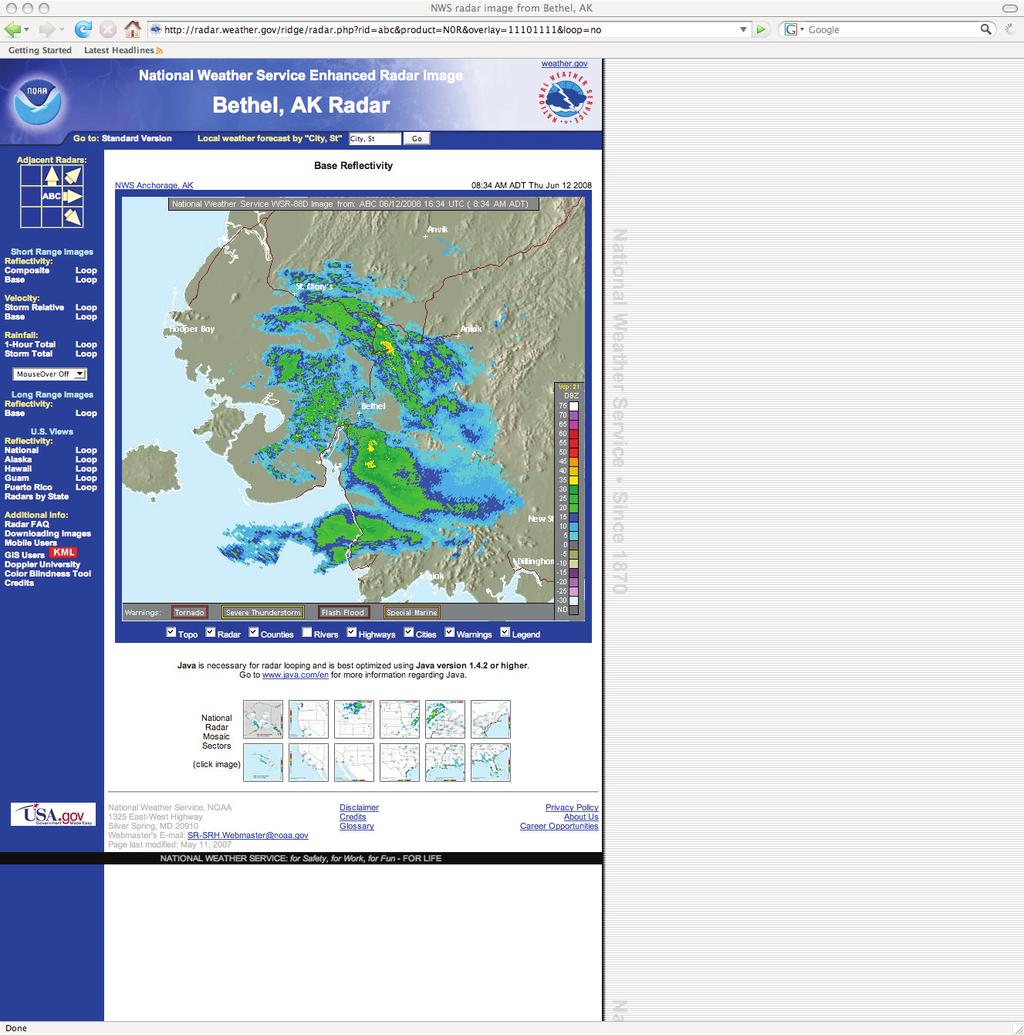 Radar Map Overhead NOAA Website: http://www.noaa.