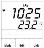 Barometric pressure & Temperature (hpa & C): Press Unit until hpa & C is displayed.
