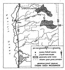 Figure 1-The two experimental watersheds in the Caspar Creek study are the North and South Forks on the Jackson State Forest, in northern California. (Krammes and Burns, 1973) storms.