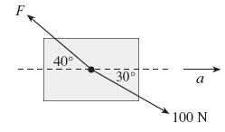 16. The mass shown below is accelerating to the right due to the two forces acting on it. What is the size of the force F? A. 3 N B. 50 N C. 65 N D. 78 N 17. A 6.