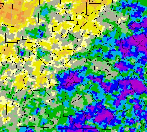 The wettest spot was in Larue County in Kentucky. Here are specific values for major airports: Louisville 4.00 inches, 0.23 inches below normal; Lexington 8.01 inches, 3.